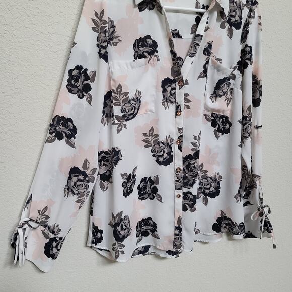 Candies Floral Blouse Womens Large V neck button up Long Sleeve Top - Picture 10 of 12